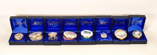 Eight Kingsley enamelled boxes to include Stena sealine, Roses, Who opens this must have a kiss,
