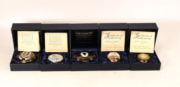 Five limited edition Crummles English Enamels to include George VI portrait 74/250, Queen Victoria
