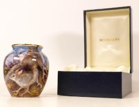 Moorcroft enamel Rabbits vase by Terry Halloran, Limited edition 13/50. Boxed with certificate.