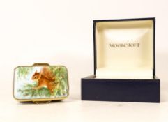 Moorcroft enamel Squirrel lidded box by Terry Halloran. Boxed, length 6cm