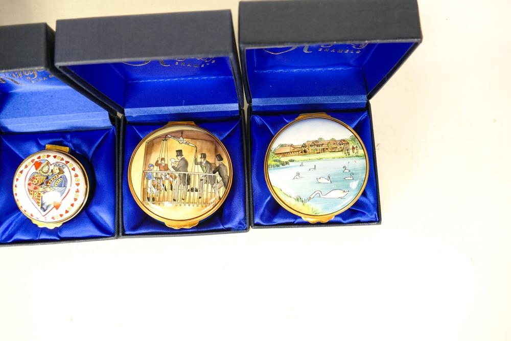 Four Kingsley enamelled boxes to include Sandringham , King & Queen, Epson weighing room and - Image 3 of 3