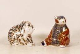 Royal Crown Derby paperweights Tiger Cub & Russian Bear , gold stoppers, each boxed (2)