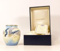 Moorcroft enamel Peregrine Falcon vase by Terry Halloran, Limited edition 2/75. Boxed with