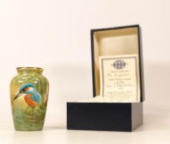 Moorcroft enamel The Kingfisher vase by Terry Halloran, Limited edition 60/80. Boxed with