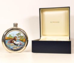 Moorcroft enamel and silver Eider ducks hip flask by Amanda Rose , Limited edition 2/75. Boxed