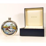 Moorcroft enamel and silver Eider ducks hip flask by Amanda Rose , Limited edition 2/75. Boxed