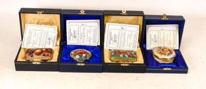 Four limited edition Kingsley enamels to include oval poppies lidded boxes 7/250, rectangular
