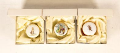 Three Beatrix Potter Crummles English Enamels to include Benjamin Bunny Sitting on a Bank BP49,