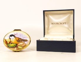 Moorcroft enamel Willow Titmouse oval lidded box by Amanda Rose , Limited edition 4/50. Boxed with