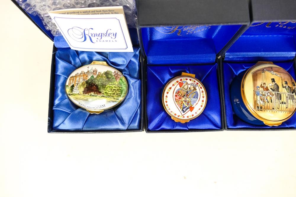 Four Kingsley enamelled boxes to include Sandringham , King & Queen, Epson weighing room and - Image 2 of 3