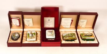 Five limited edition Staffordshire Enamels to include oval Historic Charleston Foundation lidded box