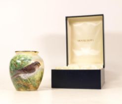 Moorcroft enamel Sparrow Hawk vase by Terry Halloran, Limited edition 6/25. Boxed with