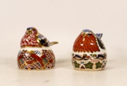 Royal Crown Derby paperweight,, Chaffinch Nesting and Robin nesting, gold stoppers, boxed (2)