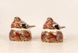 Royal Crown Derby paperweight,, Chaffinch Nesting and Goldfinch nesting, gold stoppers, boxed (2)