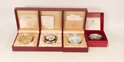 Four limited edition Staffordshire Enamels to include oval In the Park lidded box 204/500, round The