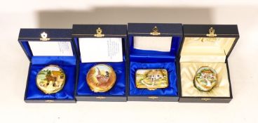Four Kingsley enamelled limited edition boxes to include Pheasant 84/250, cottage 1/250, rectangular