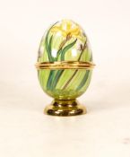 Moorcroft enamel egg decorated with daffodil and pussy willow by Fiona Bakewell . Boxed . height 6cm