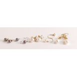 4 sets of 9ct pearl earrings & 1 set 10ct pearl earrings (5 sets total). 10ct White Gold and