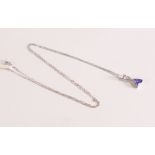 Trillion cut Tanzanite and Diamond Pendent on a 14ct White Gold Necklace - The trillion cut