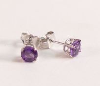 Amethyst Stud Earrings 0.95 ct in 375 9ct White Gold Two amethysts, grade AAA, total 0.95 ct for