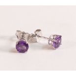 Amethyst Stud Earrings 0.95 ct in 375 9ct White Gold Two amethysts, grade AAA, total 0.95 ct for