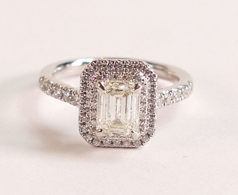 GIA Certified Emerald Cut Natural Diamond Ring in Platinum The GIA certified emerald cut Diamond