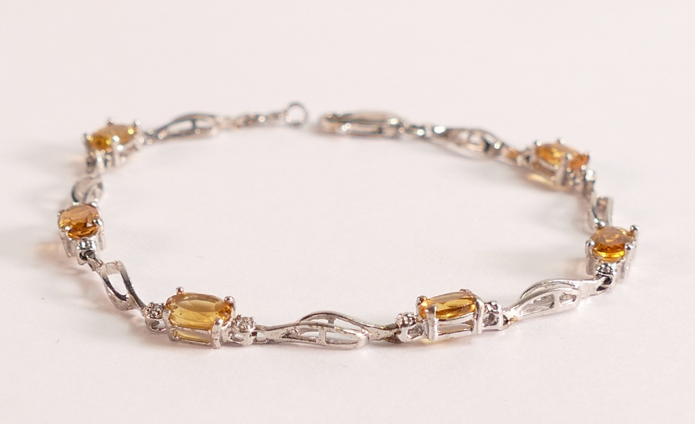 Citrine & Diamond Classic Tennis Bracelet in 9ct White Gold - seven citrines, grade AAA, total 3. - Image 3 of 3