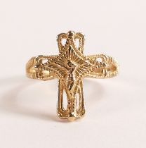 10ct Gold Crucifix Ring - Yellow 10ct Gold - Stamped 10K. Weight: 2.5 grams. Size M/N.