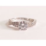 9ct White Gold Cubic Zirconia Ring - Ring shank is 9ct white gold, hallmarked - Ring size: I. Main