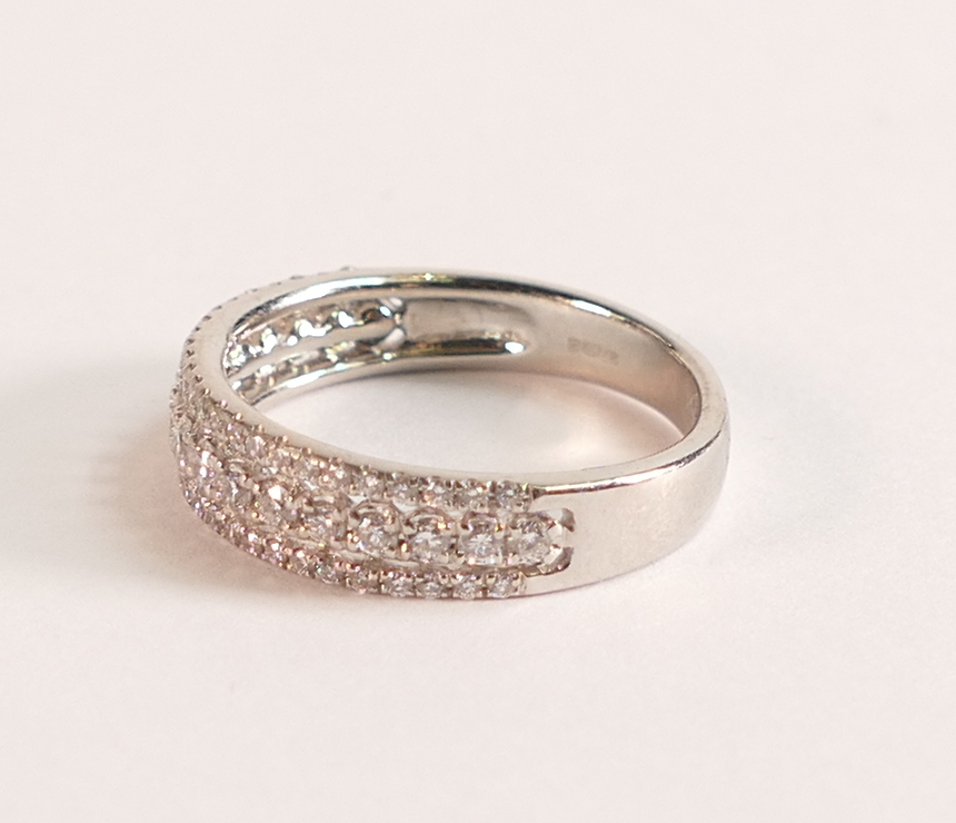 ROX Platinum Three Row Diamond Ring - Three rows of brilliant cut white diamonds, stamped .950, ring - Image 2 of 3