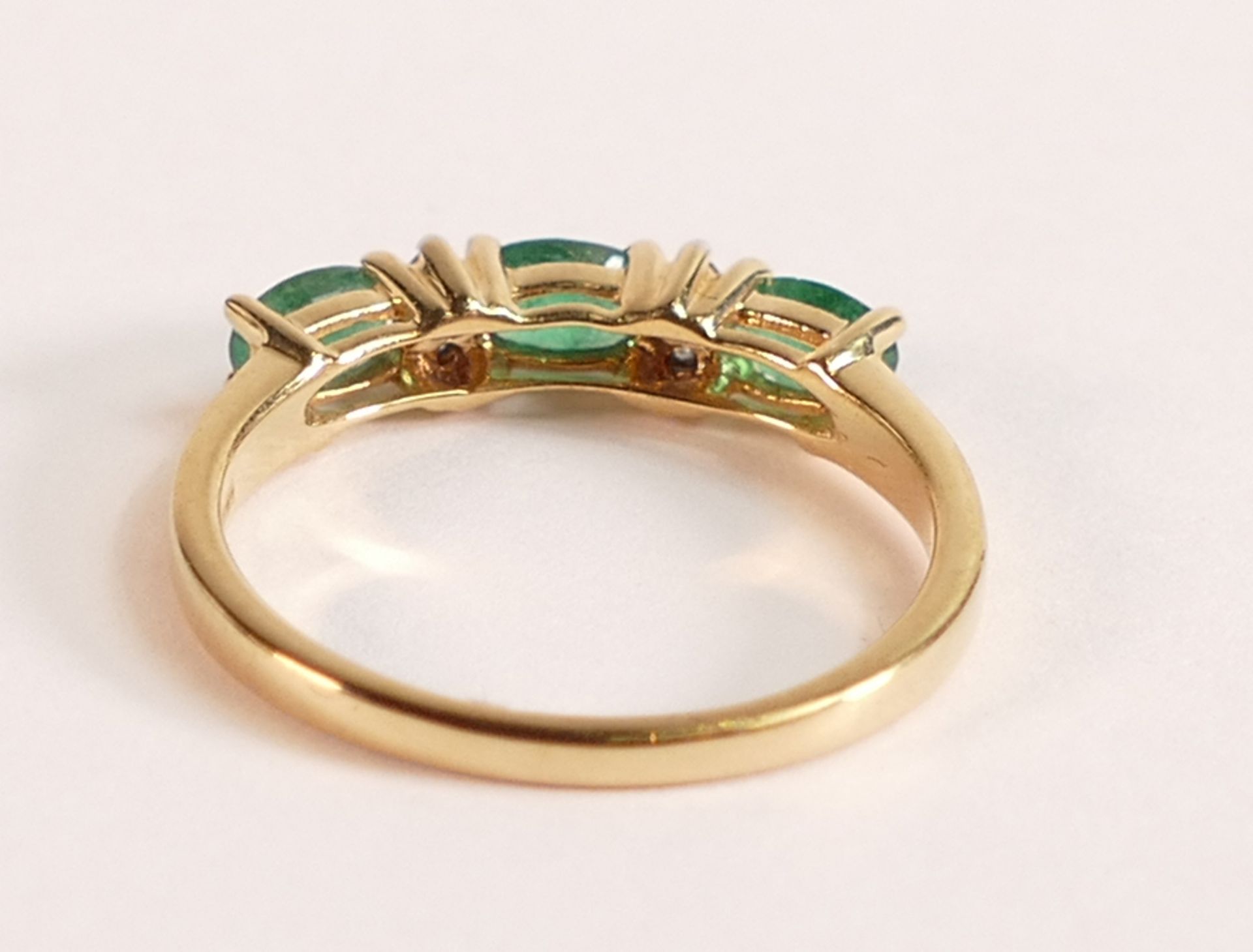 18ct Gold Ring with Marquise cut Emerald and Diamond The 18ct Gold band is stamped 750 and 18K. - Image 3 of 3