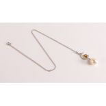 Pearl & Citrine Pendant Necklace in 9ct 375 White Gold. Two gemstones, total 4.5 ct. Solid 9ct white