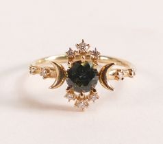 14ct yellow gold diamond and topaz ring - Ring size H. Brilliant cut Topaz 4.9mm. Ten brilliant