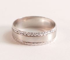 9ct White Gold Wedding Band - Width 6mm, solid 9ct White Gold, hallmarked 375. Width 6mm, weight 2.9