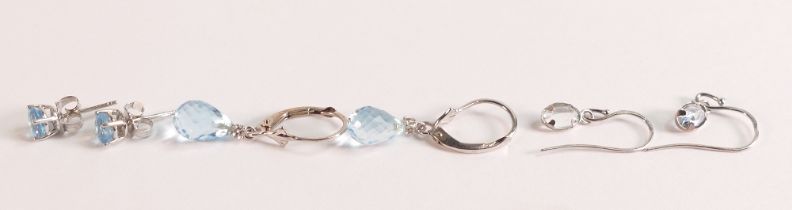 THREE SETS 9CT AQUAMARINE EARRINGS -9ct White Gold, Aquamarine and Diamond Dropper Earrings Earrings