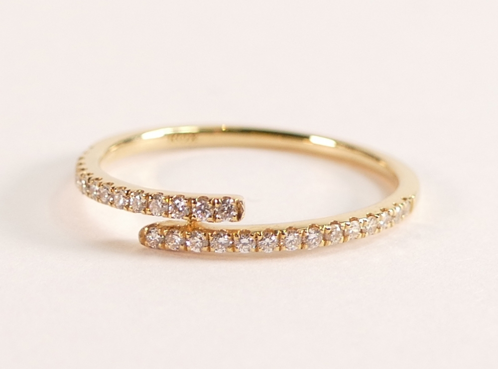 ROX 18ct Yellow Gold Diamond Cross Over Ring, twenty eight brilliant cut sparkly white diamonds,