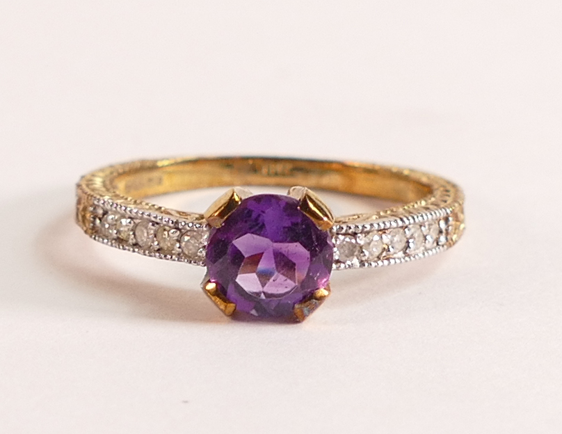 Amethyst & Diamond Renaissance Ring - handcrafted in solid 9 carat gold. Single 1.5 ct amethyst,