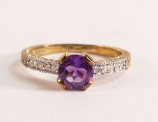 Amethyst & Diamond Renaissance Ring - handcrafted in solid 9 carat gold. Single 1.5 ct amethyst,