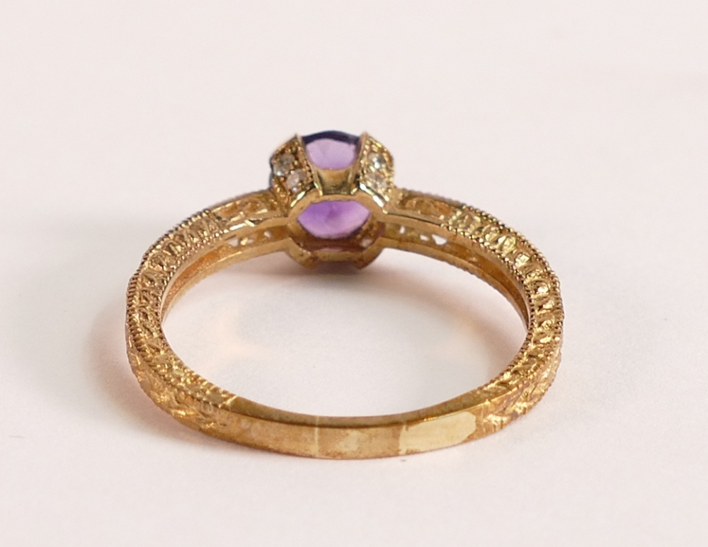 Amethyst & Diamond Renaissance Ring - handcrafted in solid 9 carat gold. Single 1.5 ct amethyst, - Image 3 of 3