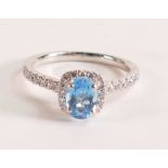 Oval Aquamarine And Diamond Platinum Ring - Aquamarine stone dimensions 7.15mm x 5.25mm. Diamond