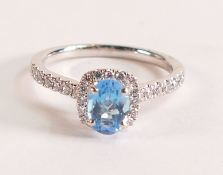 Oval Aquamarine And Diamond Platinum Ring - Aquamarine stone dimensions 7.15mm x 5.25mm. Diamond