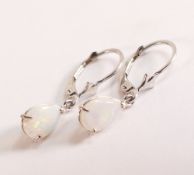 Opal Belle Drop Earrings 1.55 ctw in 9ct White Gold Opal leverback earrings handcrafted in solid 9