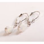 Opal Belle Drop Earrings 1.55 ctw in 9ct White Gold Opal leverback earrings handcrafted in solid 9