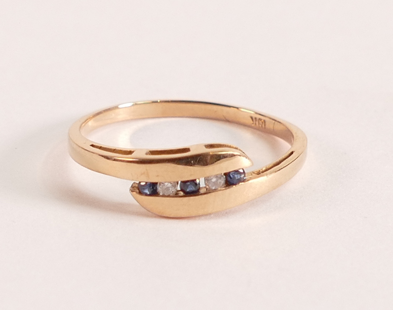 18ct Rose Gold Tension Set Diamond and Sapphire Ring - Size L 1/2, 18ct Solid Rose Gold, stamped