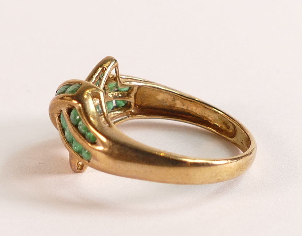 9ct Gold and Emerald Cross Over Ring - There are twenty five brilliant cut natural Emeralds, - Image 2 of 3