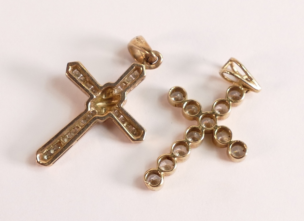 TWO 9ct Gold Cross Pendants -9ct Gold and Diamond Cross Pendant, 9ct Gold stamped 9K and - Image 2 of 2
