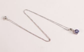 Tanzanite and Diamond Pendent on a 14ct White Gold Necklace - The brilliant cut Tanzanite measures