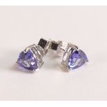 14ct White Gold and Trillion cut Tanzanite Earrings - The trillion cut Tanzanite measures approx 8mm