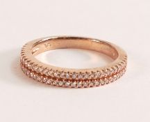 9ct Rose Gold Two Row Diamond Ring The 9ct Rose Gold ring shank is stamped 375 There are sixty