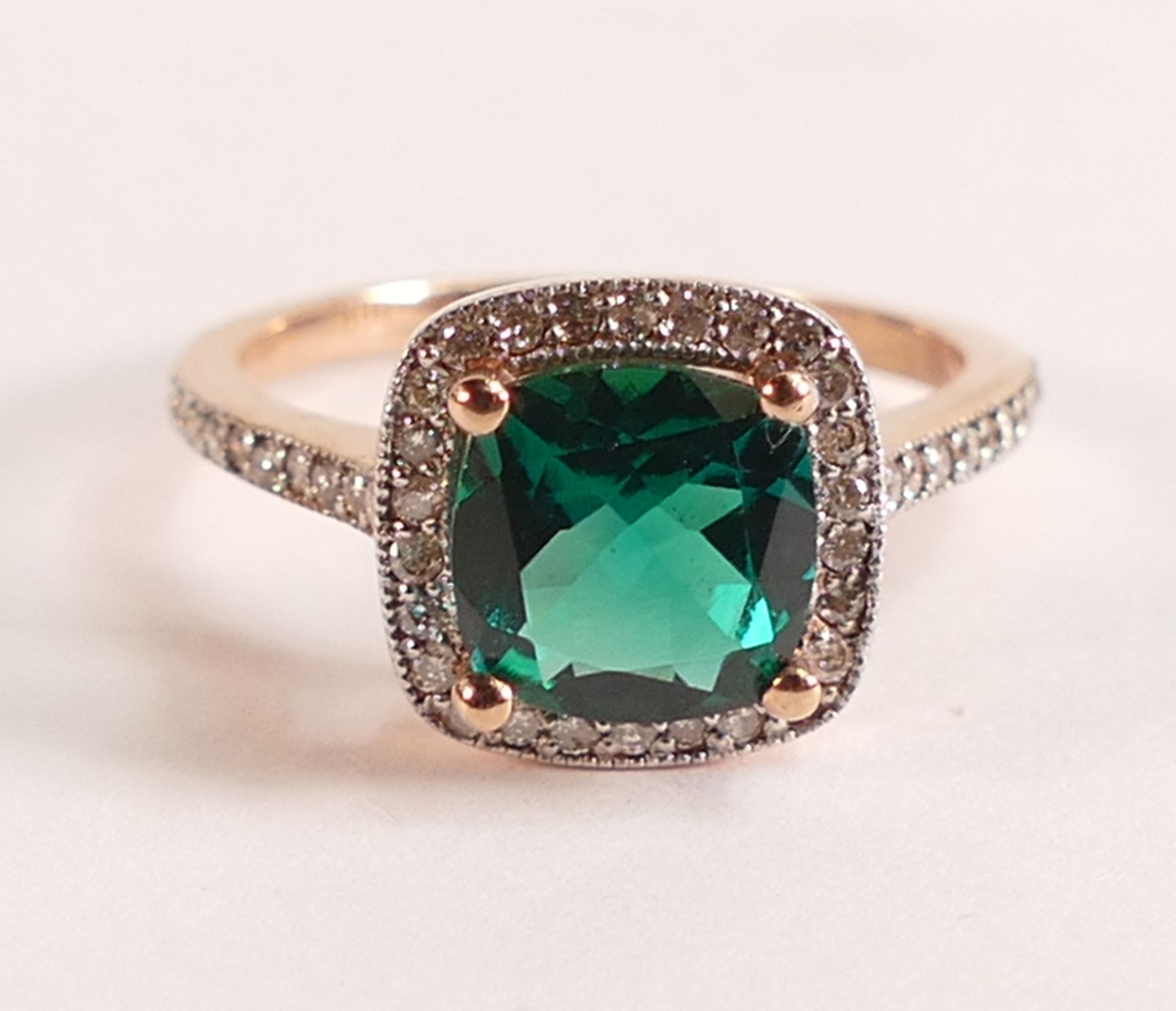 Lab Grown Emerald & Diamond Halo Ring 1.85 ct set in 9ct Rose Gold - Lab grown emerald & diamond